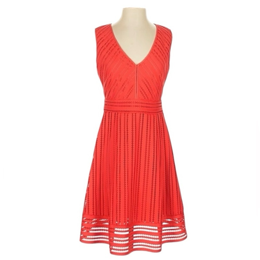 J.Crew Women Striped Eyelet V-Neck Fit & Flare Sleeveless Preppy Orange Dress 12